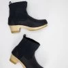 5" Pull On Shearling Clog Boot On Mid Heel Black Suede