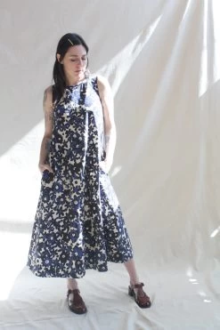 Tent Dress Cobalt Marbled Daisy