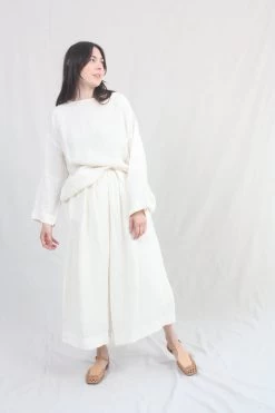 Woven Linen Pullover White