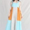 Priya Blockprint Maxi Dress Bluebell Lily Mix Patchwork