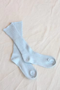 Linen Rib Socks Light Blue