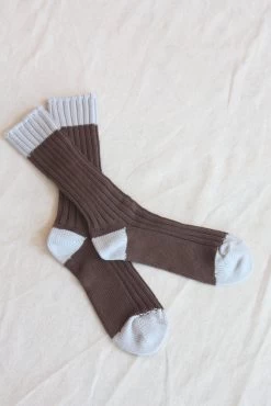 Two Tone Rib Socks Brown