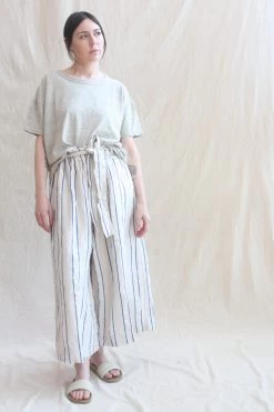 Linen Stripes Pants Natural And Blue