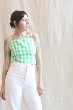 Carrie Top Green And White Gingham