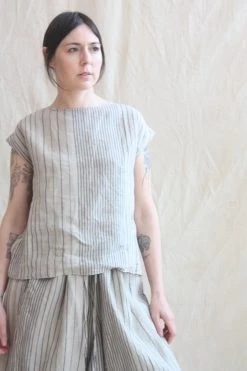 Linen Sleeveless Pullover Random Stripes Natural