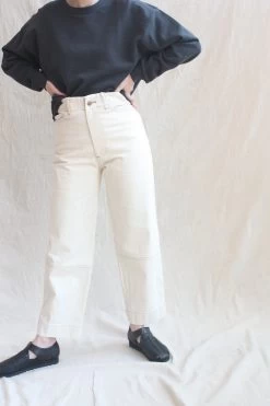 Seamed Jean Cream With Contrast Stitching