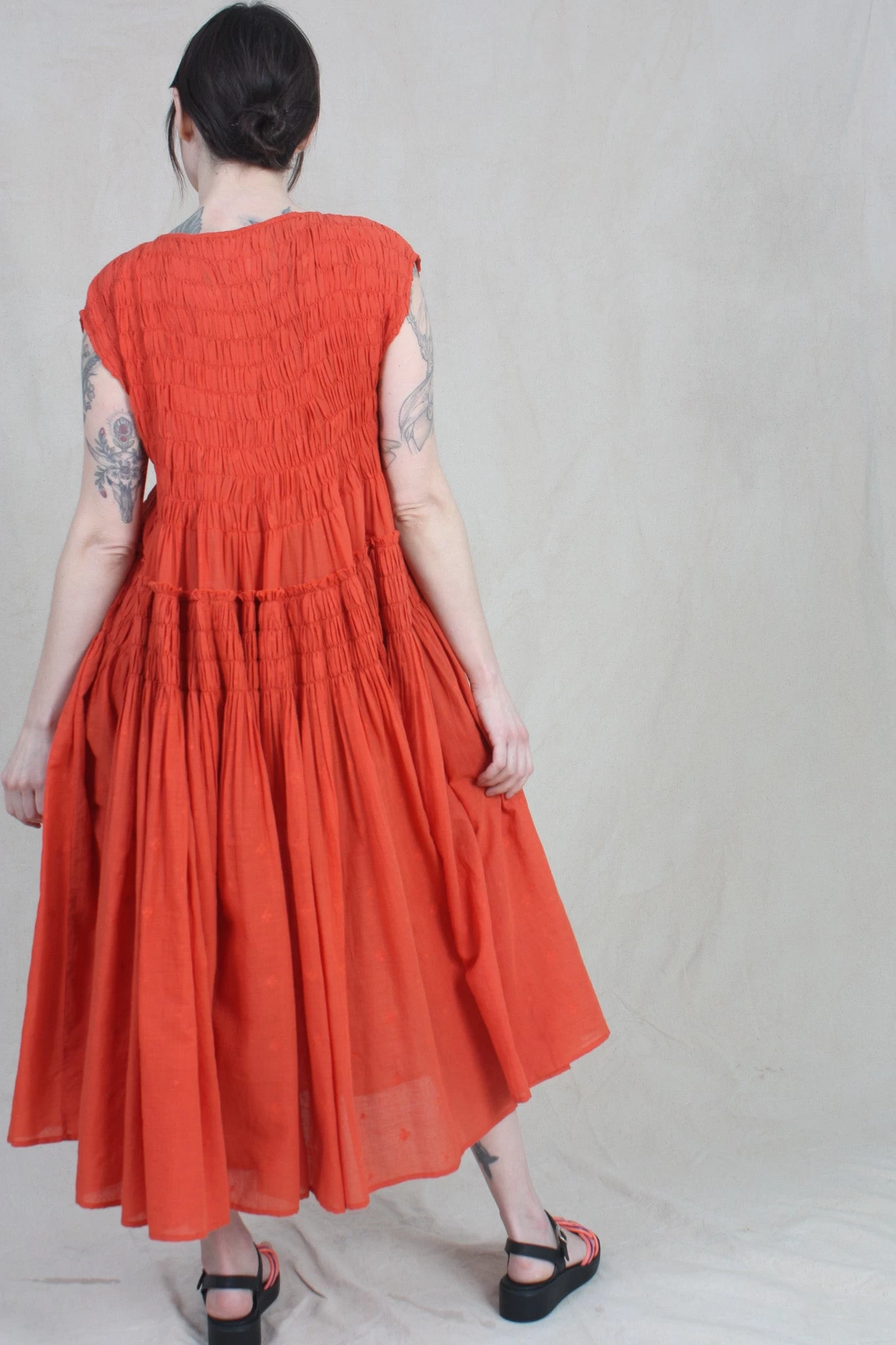 Chitra Mini Dress Tomato Jamdani - Image 5