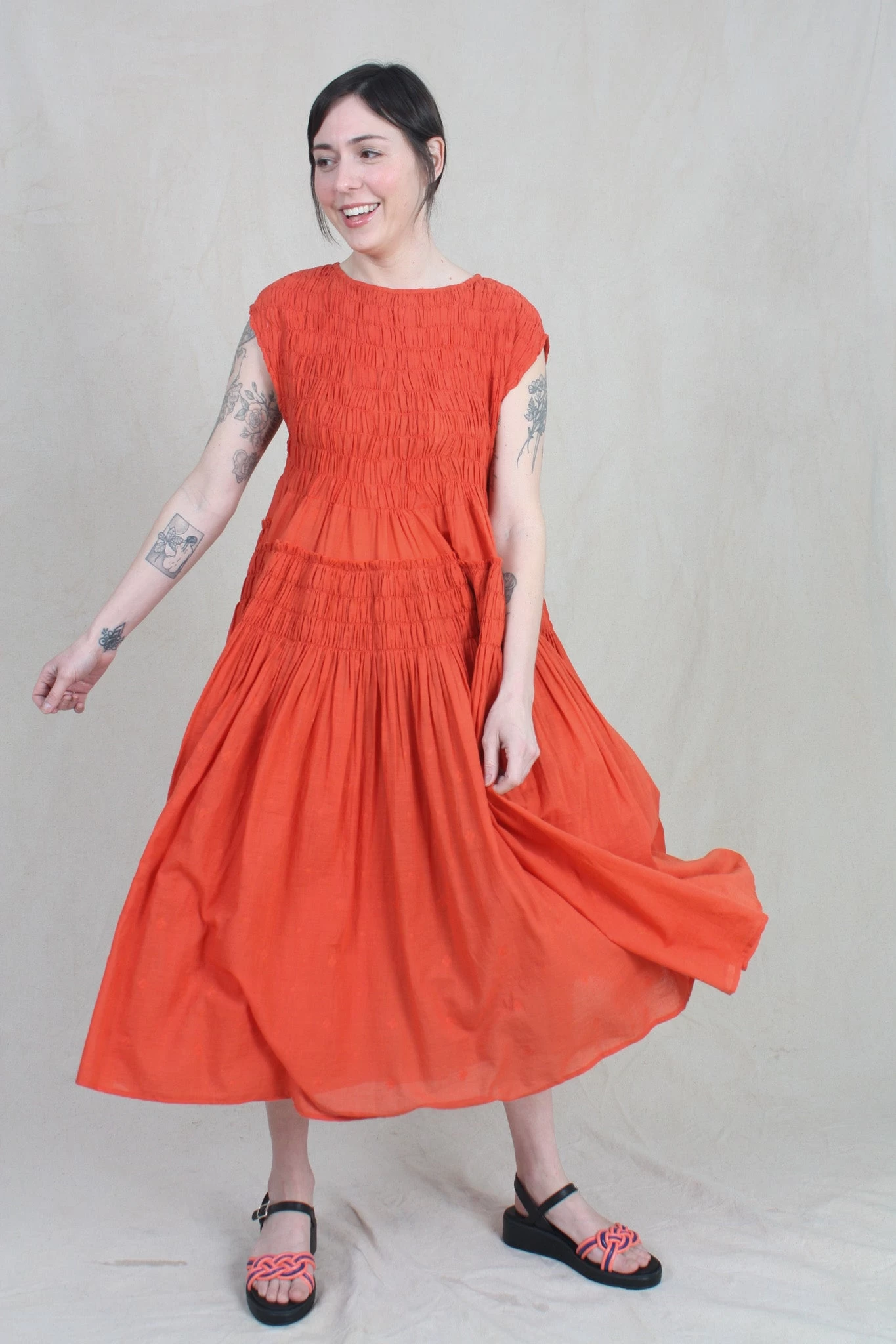 Chitra Mini Dress Tomato Jamdani - Image 3