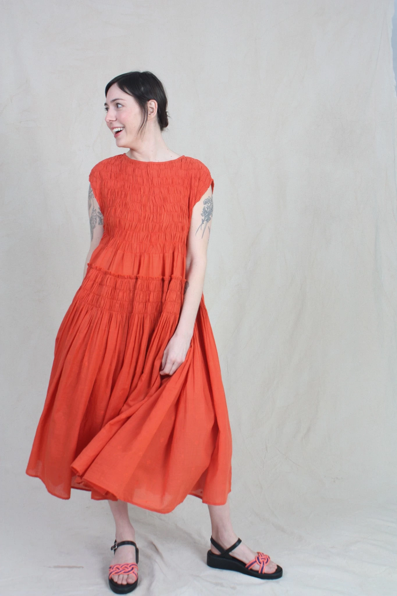 Chitra Mini Dress Tomato Jamdani - Image 2