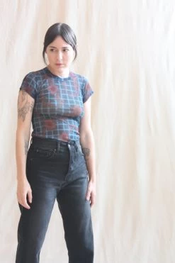 Mead Tee Blue Flower Check