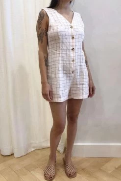 Paloma Wool Hawa Check Romper Off-White