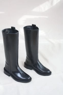 Verda Embroidered Pull-On High Boot Black