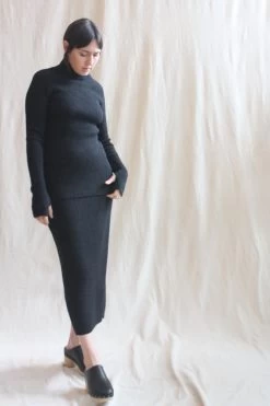 Rib Mockneck Black Melange