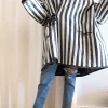 Kira Quilted Kimono Jacket Black/White Stripe