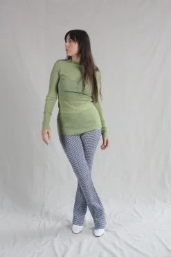 Long Knit Pant Blue/ White Gingham