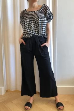 Rebecca Smock Blouse Black White Check