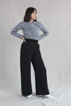 Split Hem Culotte Black/Ivory Pinstripe