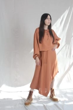 Asymmetrical Hem Skirt Paprika