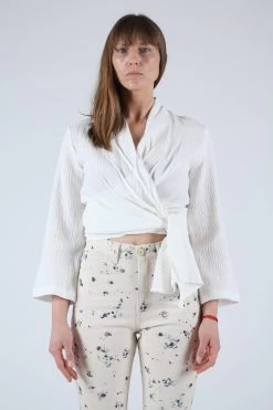 Long Sleeve Wrap Top White