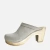 Old School Clog On High Heel Chalk Suede With Brown Base