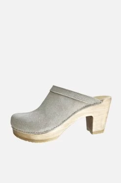 Old School Clog On High Heel Chalk Suede With Brown Base