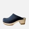 Old School Clog On Mid Heel Indigo With Brown Base